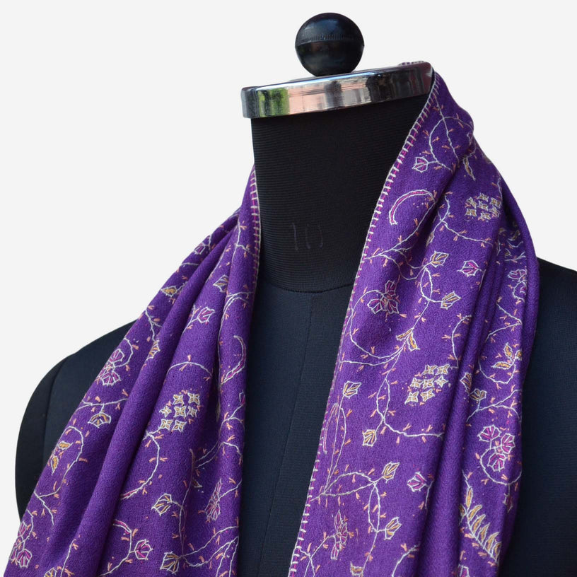 Kashmiri merino wool scarf with embroidery all over the scarf