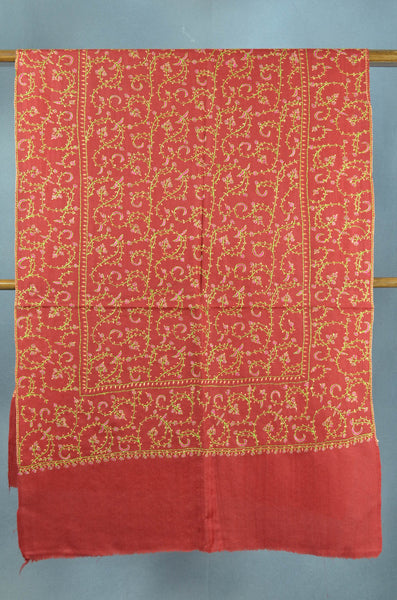 Cherry Red Jali Sozni Embroidery Wool Stole