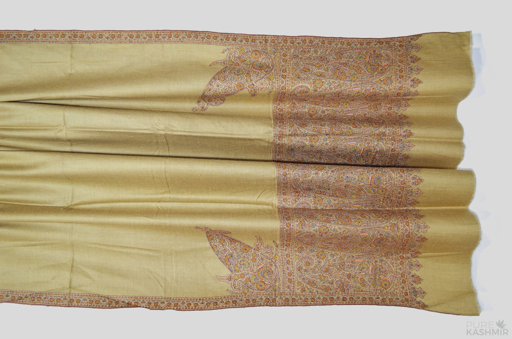 Brown Cashmere Pashmina Shawl with Stunningly Pretty Border 