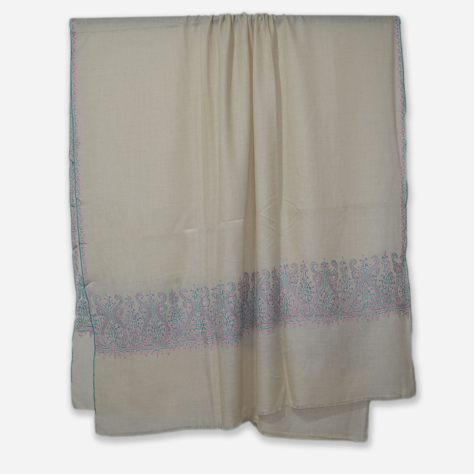 Un Dyed Taupe Border Embroidery Cashmere Travel Wrap