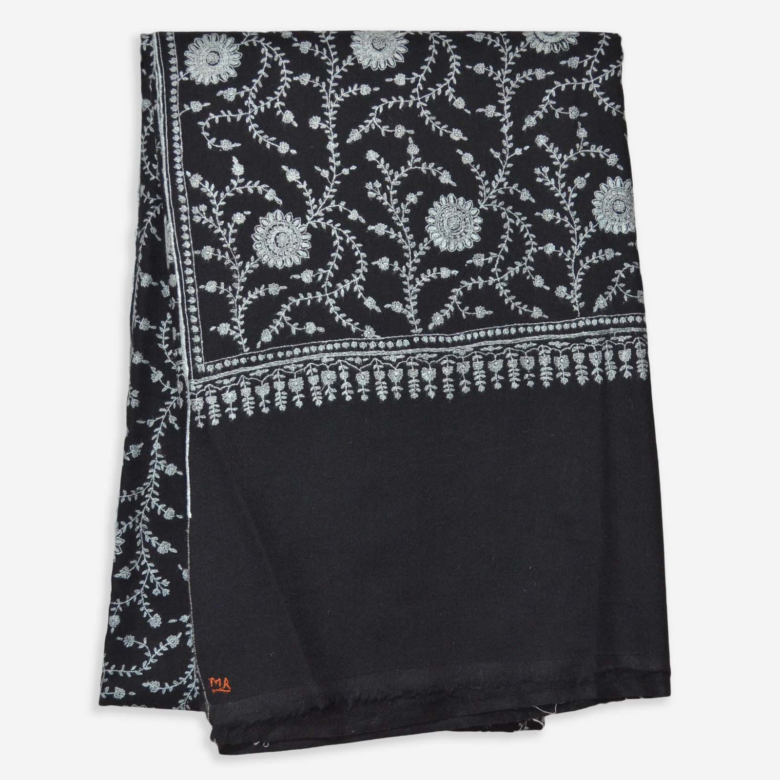 Splendid needle embroidery all over black cashmere pashmina shawl