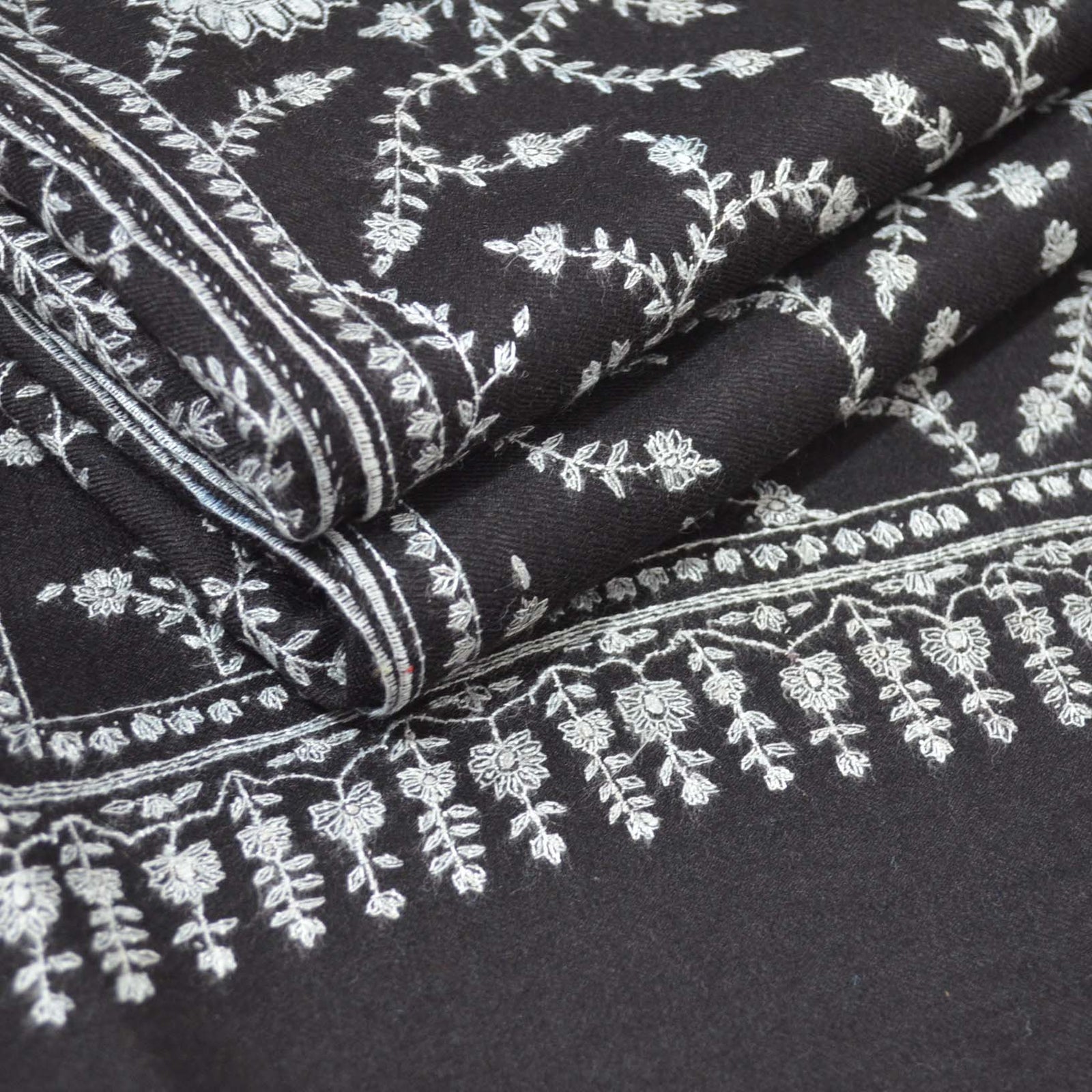 Pashmina embroidery black jali shawl