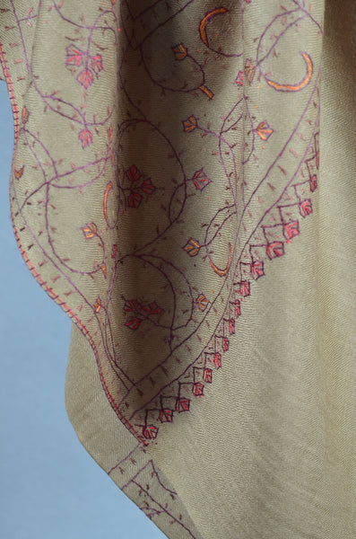 Almond Brown Jali Sozni Embroidery Wool Stole