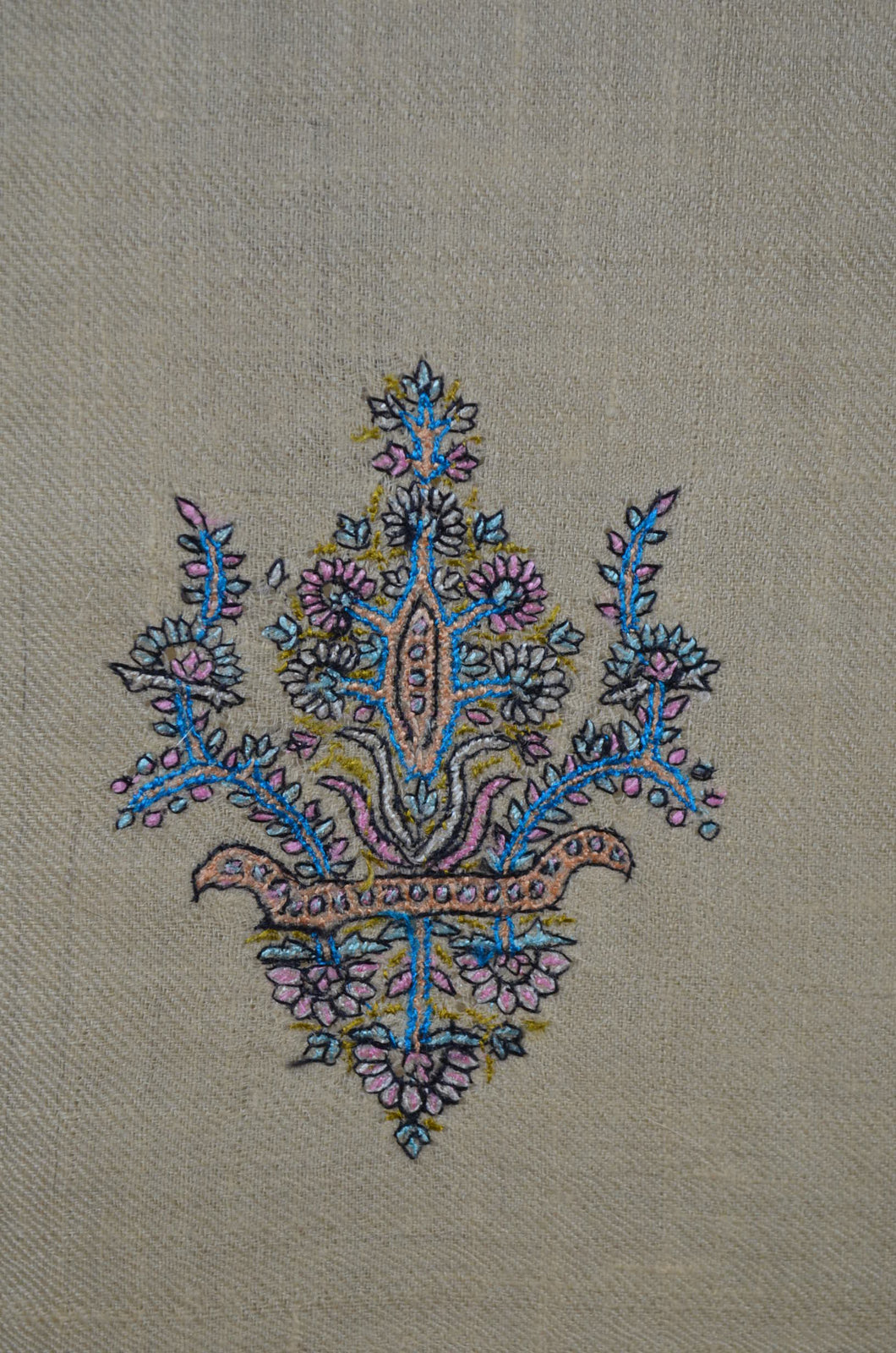 Cream Base Buteh-dar Embroidery Pashmina Cashmere Shawl
