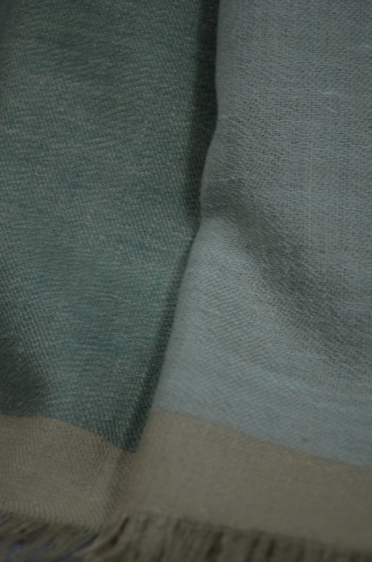 Reversible Green and Grey Handwoven Cashmere Pashmina Shawl