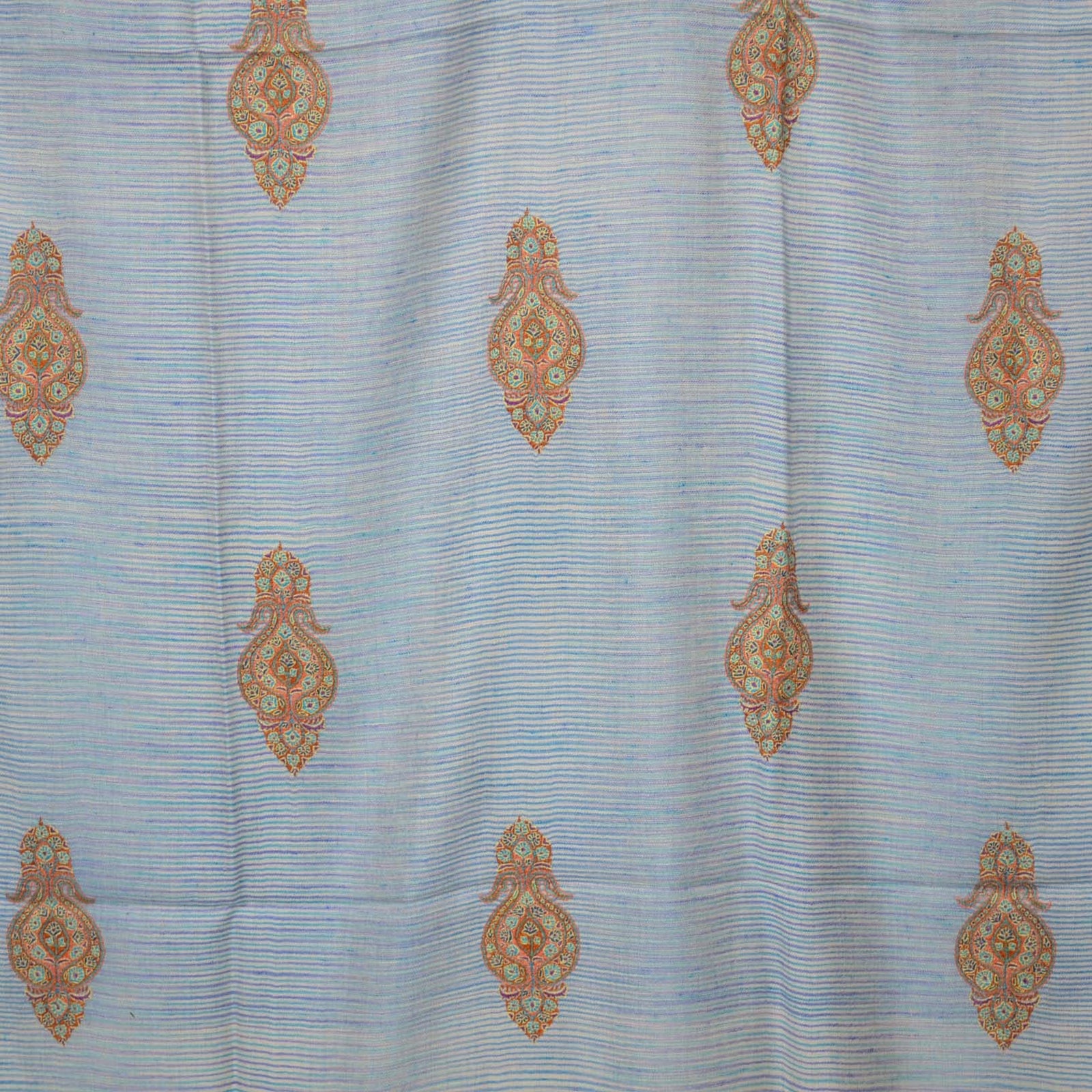 Blue Ikat Patterned Motif Embroidery Cashmere Pashmina Shawl