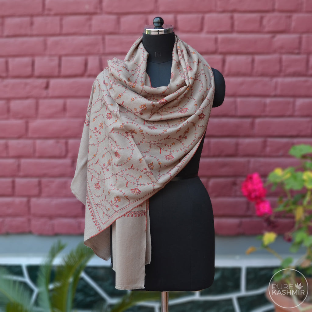 Un Dyed Natural Kashmir Sozni Embroidery Wool Scarf