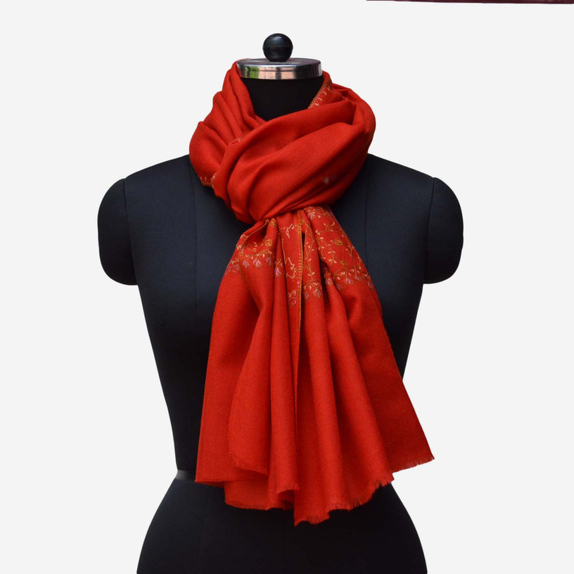 Red Kashmiri woolen embroidery scarf