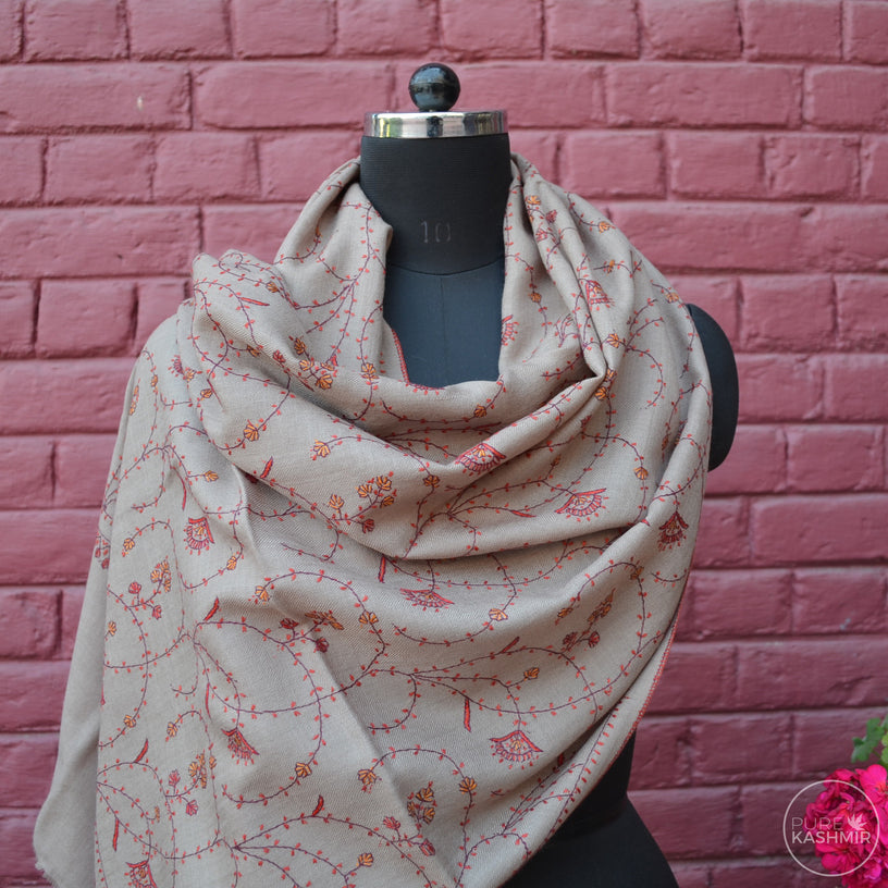 Un Dyed Natural Kashmir Sozni Embroidery Wool Scarf