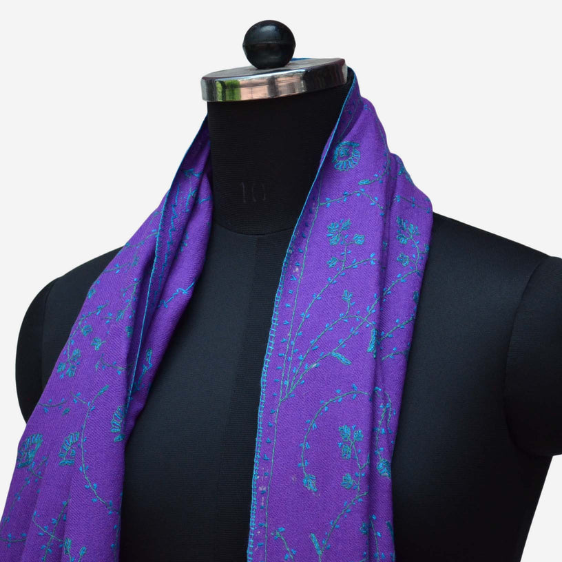 Buy Kashmiri woolen merino stole. This purple woolen stole is made from 100% pure wool
