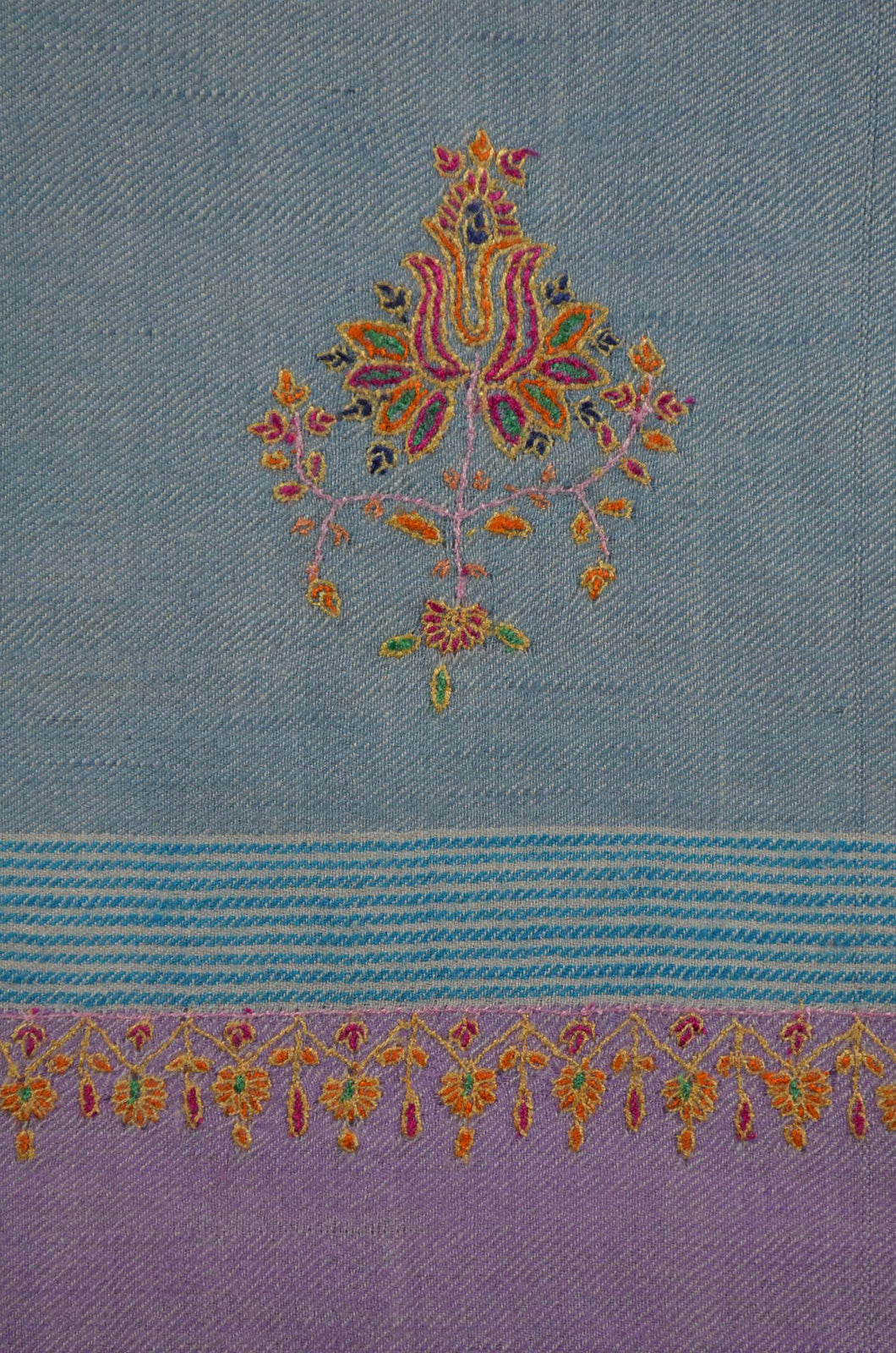 Blue Base Buteh-dar Embroidery Pashmina Cashmere Shawl