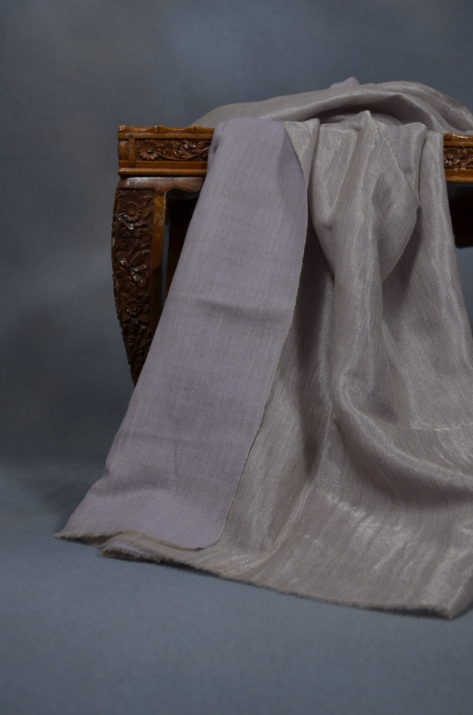 Reversible Lavender and Metallic Silver Handwoven Cashmere Pashmina Shawl