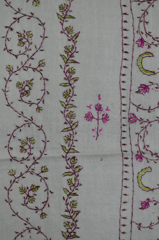 Ivory Jali Sozni Pink Embroidery Wool Stole