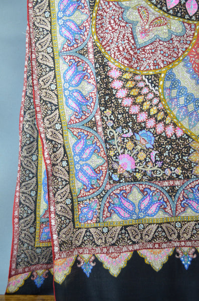 2.5 Yard Black Jamawar Embroidery Pashmina Shawl