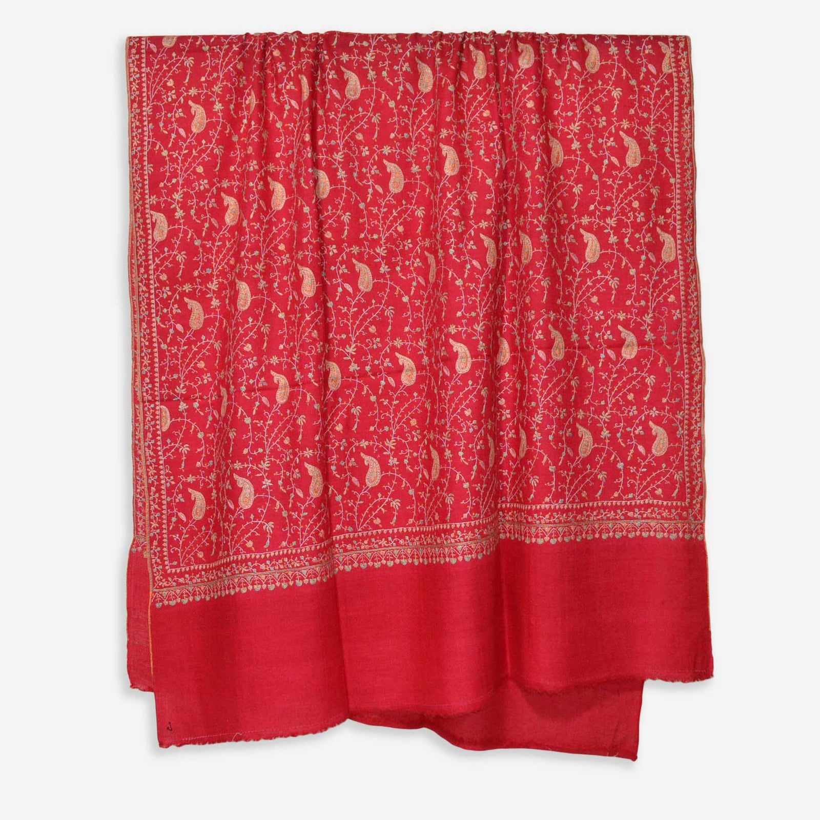 Buy cashmere pashmina red jali embroidered shawl