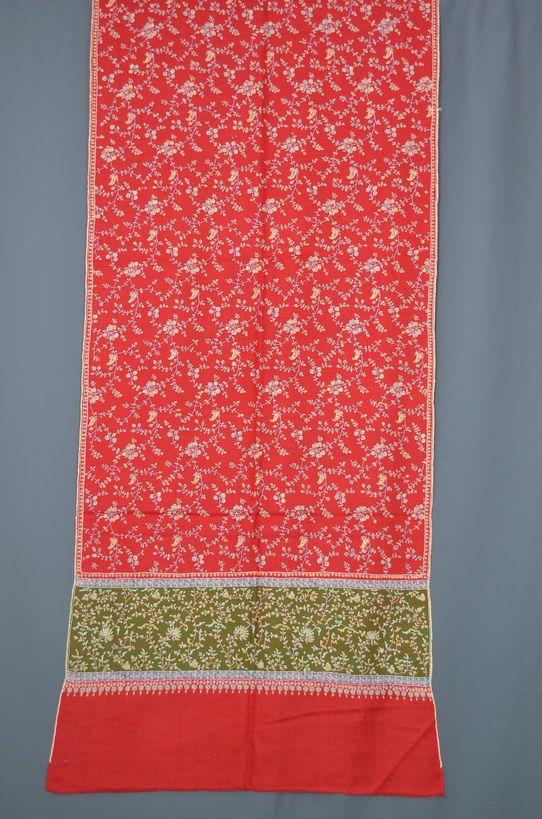 Red Jali Embroidery Cashmere Pashmina Scarf