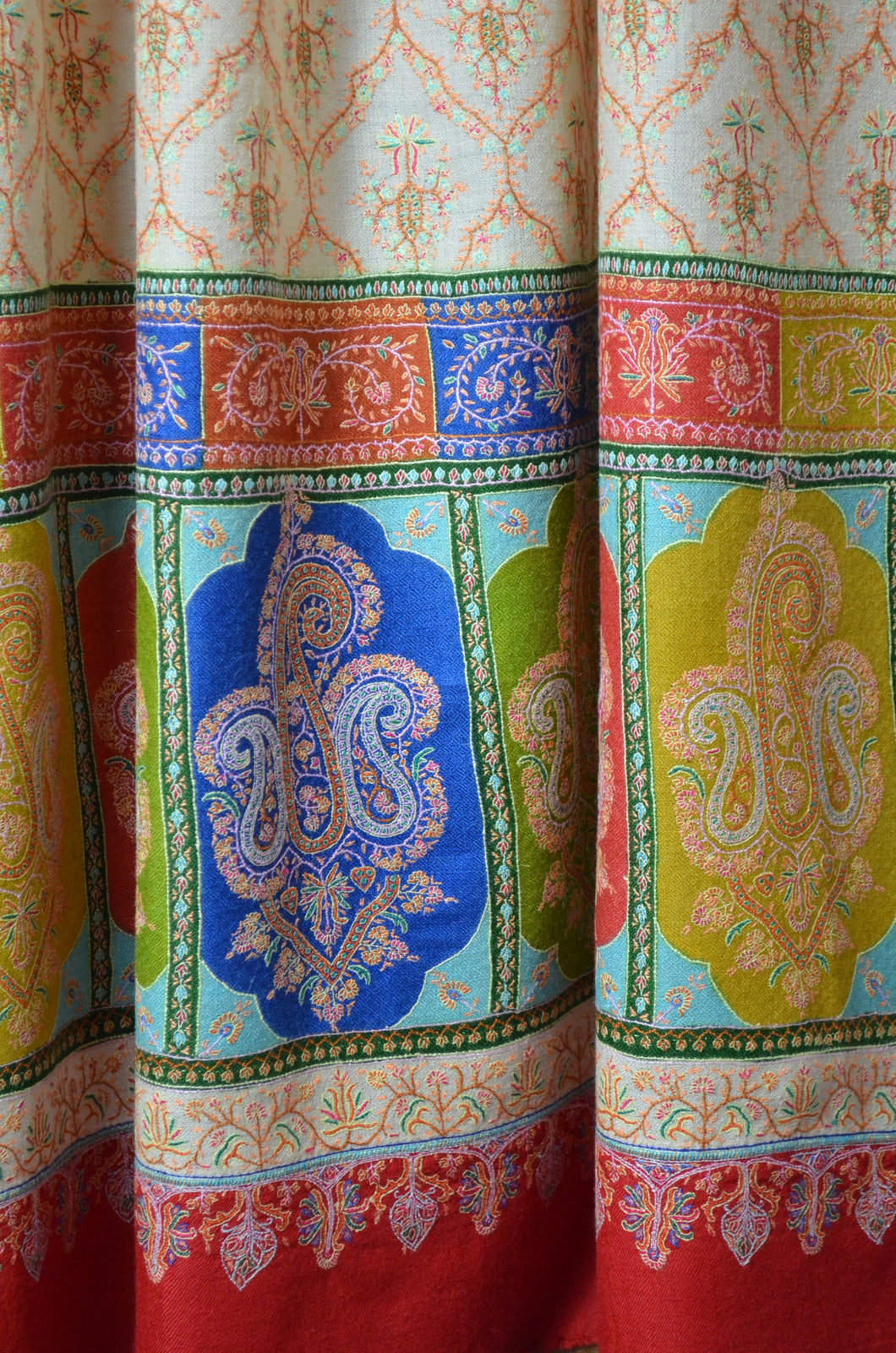Multi Color Embroidery Pashmina Jamawar Shawl