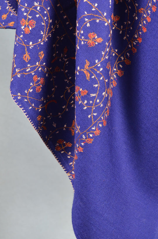 Navy Blue Jali Sozni Embroidery Wool Stole