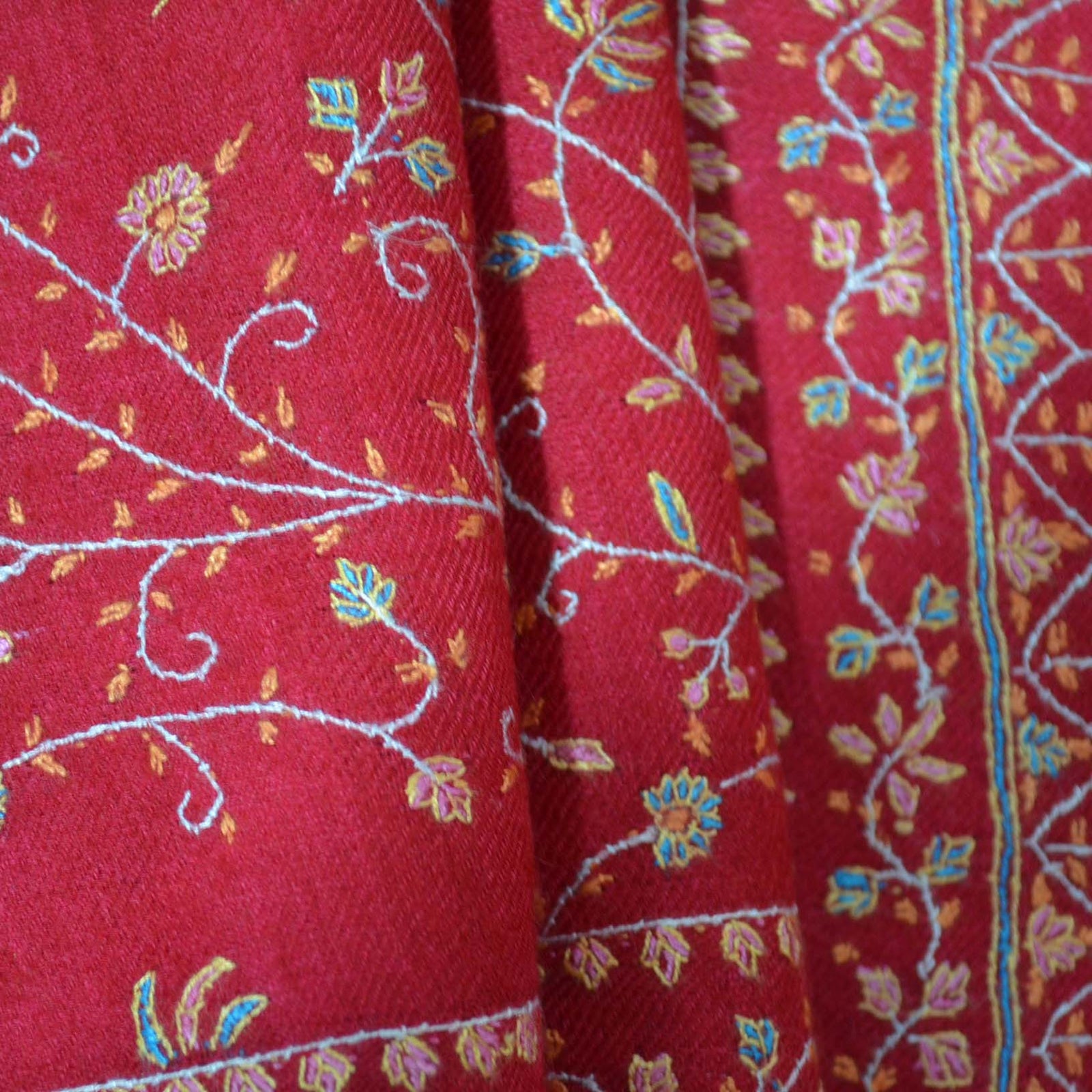 Red Jali Embroidery Cashmere Pashmina Shawl