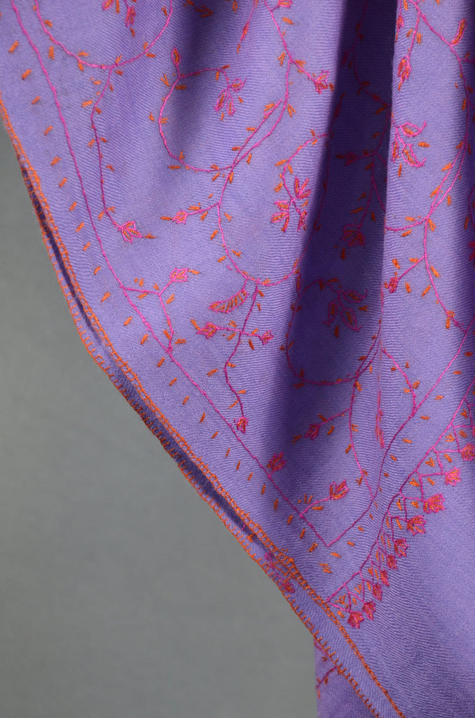 Periwinkle Jali Sozni Embroidery Wool Stole