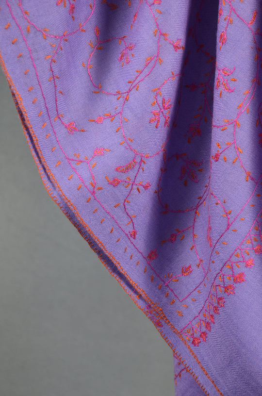 Periwinkle Jali Sozni Embroidery Wool Stole