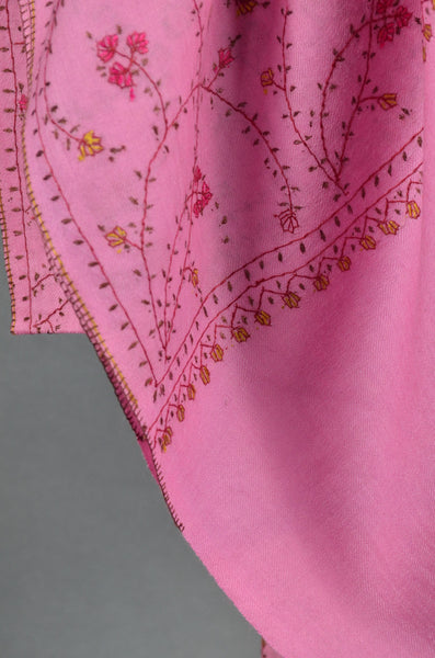 Bubblegum Pink Jali Sozni Embroidery Wool Stole