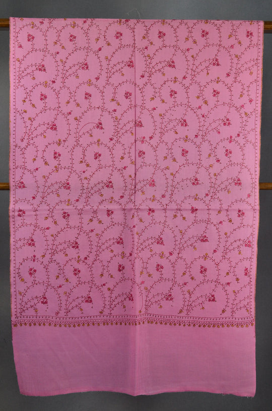 Bubblegum Pink Jali Sozni Embroidery Wool Stole