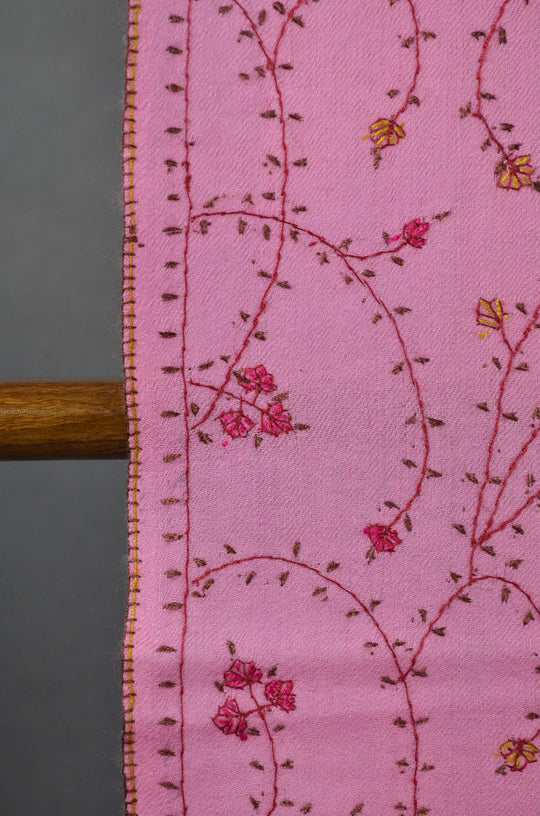 Bubblegum Pink Jali Sozni Embroidery Wool Stole