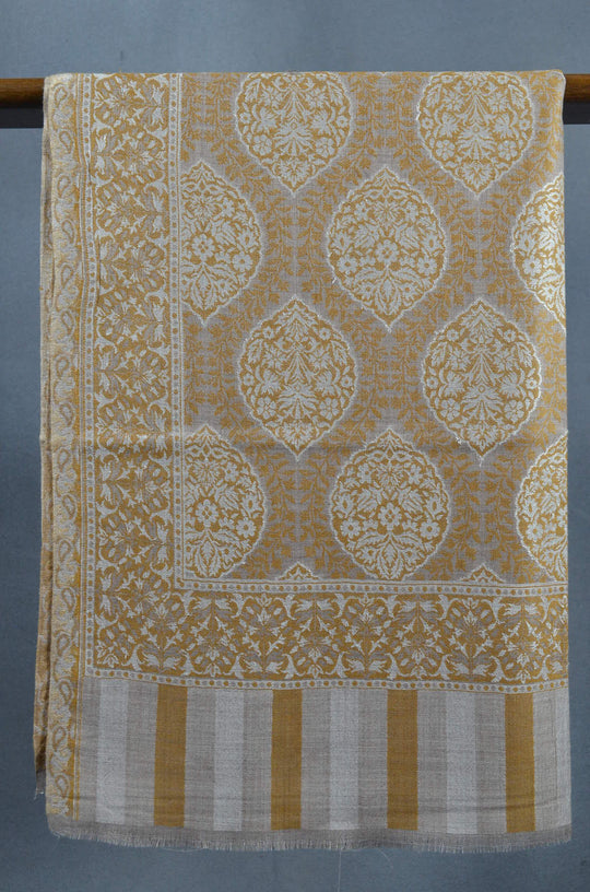 Golden Multicolor Jacquard Kani Pattern Merino Wool Scarf