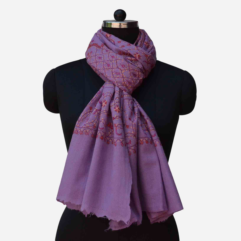 Knotted Kashmir cashmere merino wool Jali embroidery scarf