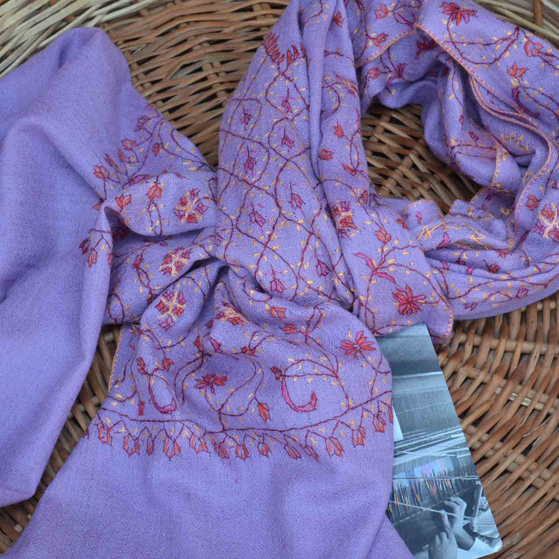 Pure Kashmir cashmere merino woolen embroidery scarf