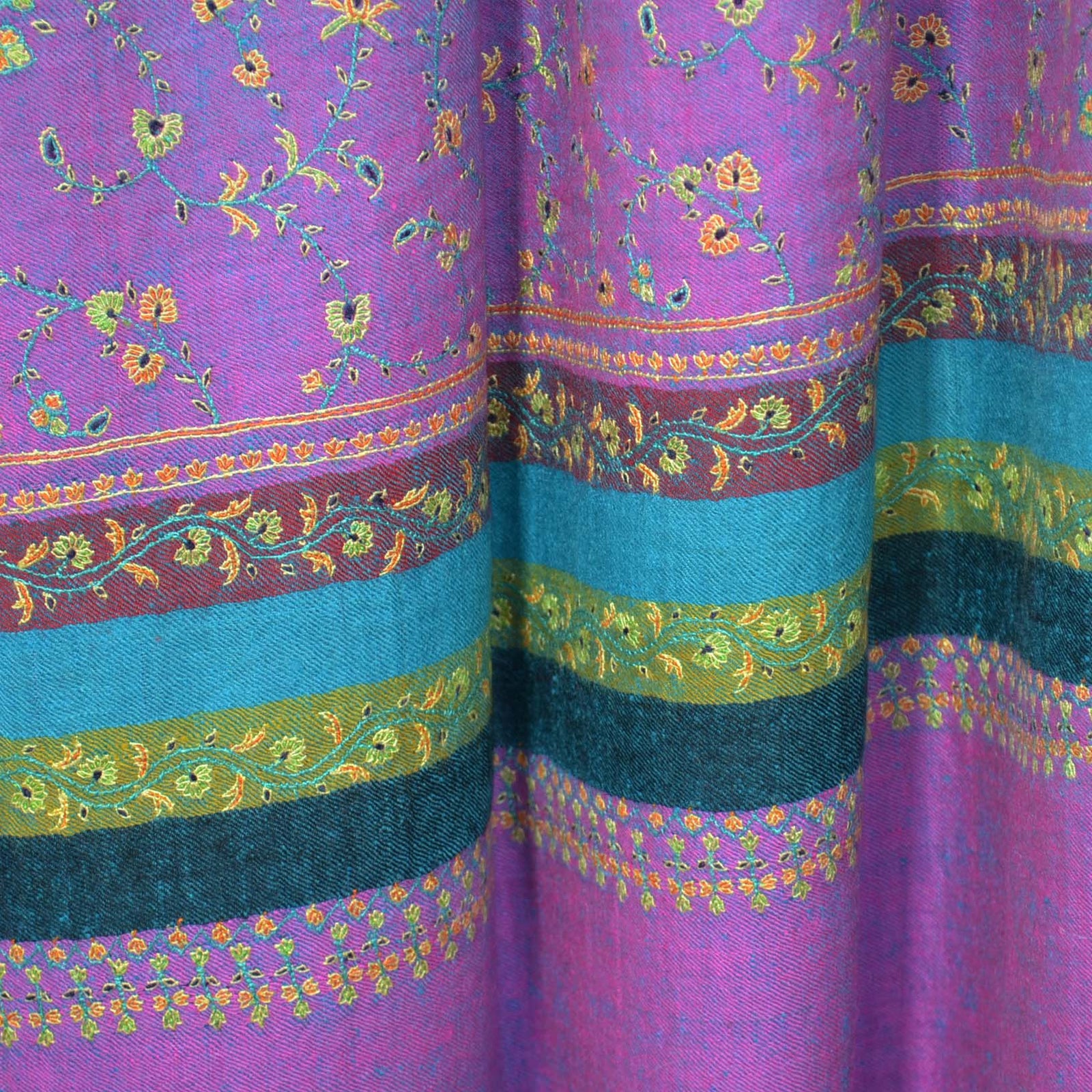 Yarn Dyed Crimson Cashmere Pashmina Jali Embroidery Shawl with Checkered Border