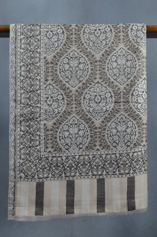 Black Multicolor Jacquard Kani Pattern Merino Wool Scarf