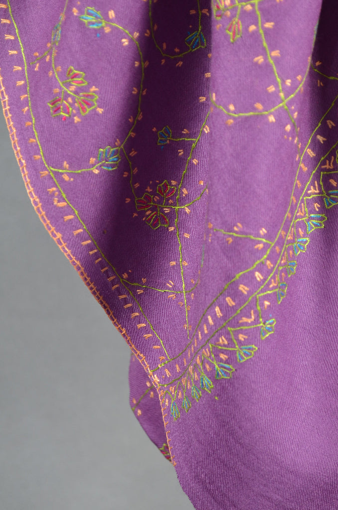 Lilac Jali Sozni Embroidery Wool Stole