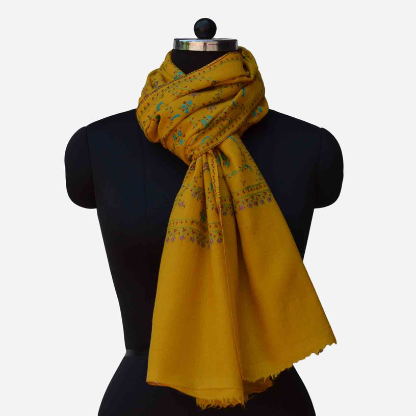 Pure merino wool cashmere yellow embroidery stole
