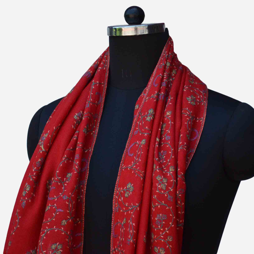 Kashmir cashmere merino woolen red embroidery scarf