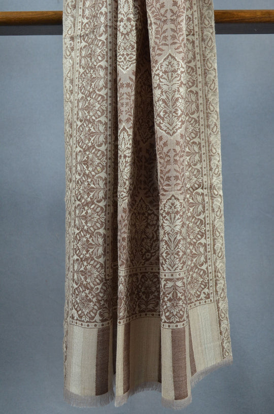 Dark Beige Multicolor Jacquard Kani Pattern Merino Wool Scarf