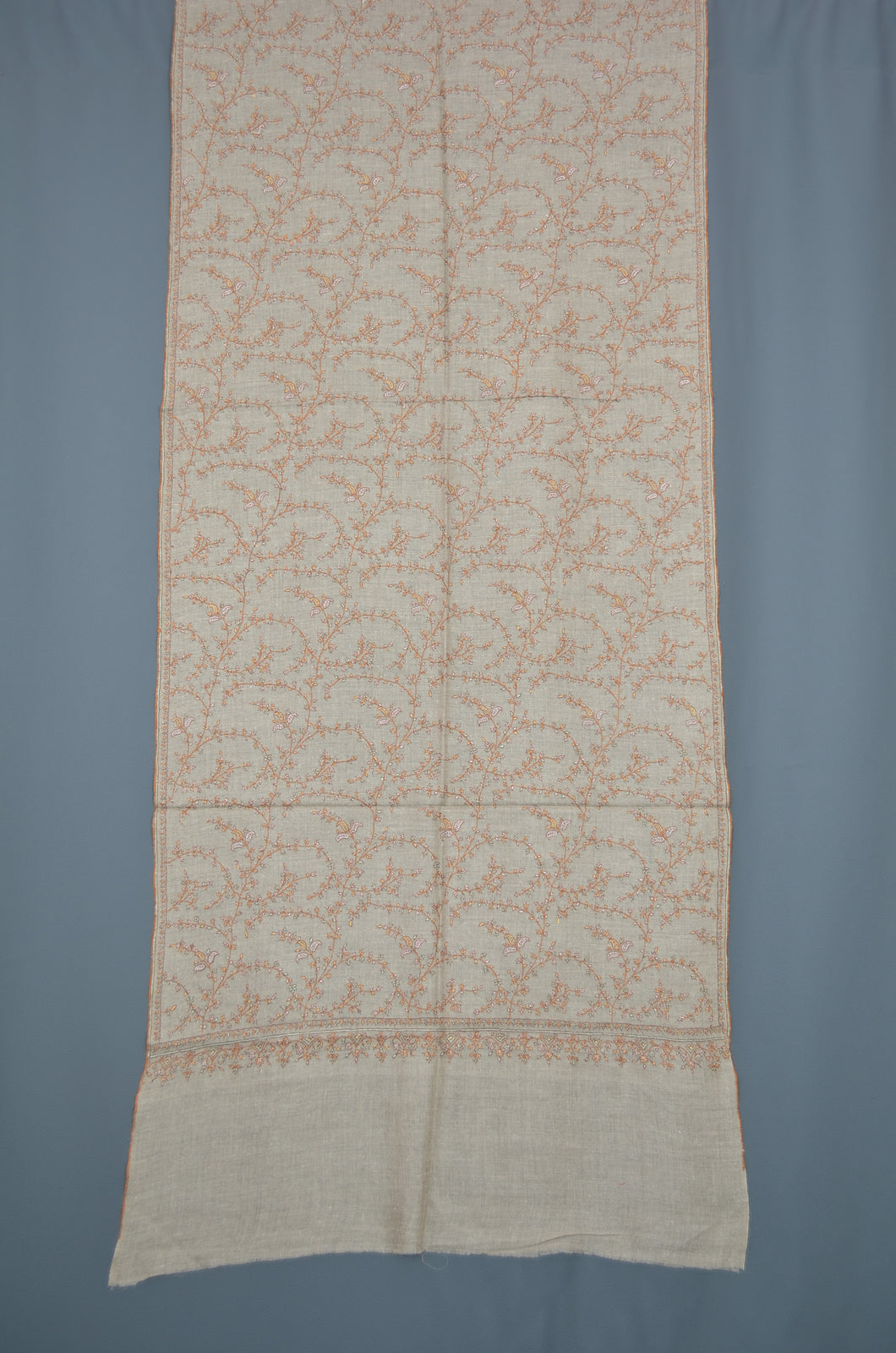 Un Dyed Taupe Jali Embroidery Cashmere Pashmina Scarf