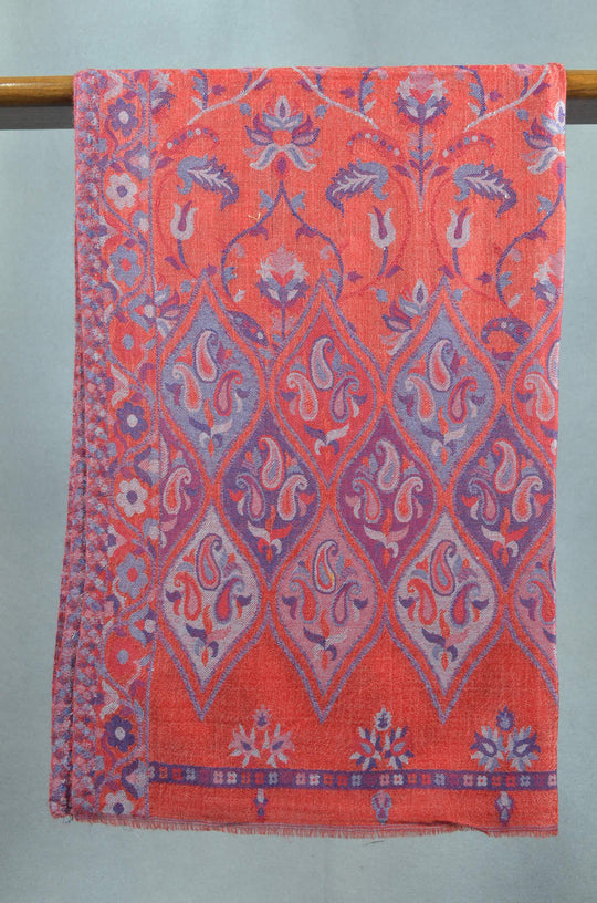 Pink Base Multicolor Jacquard Kani Merino Wool Scarf