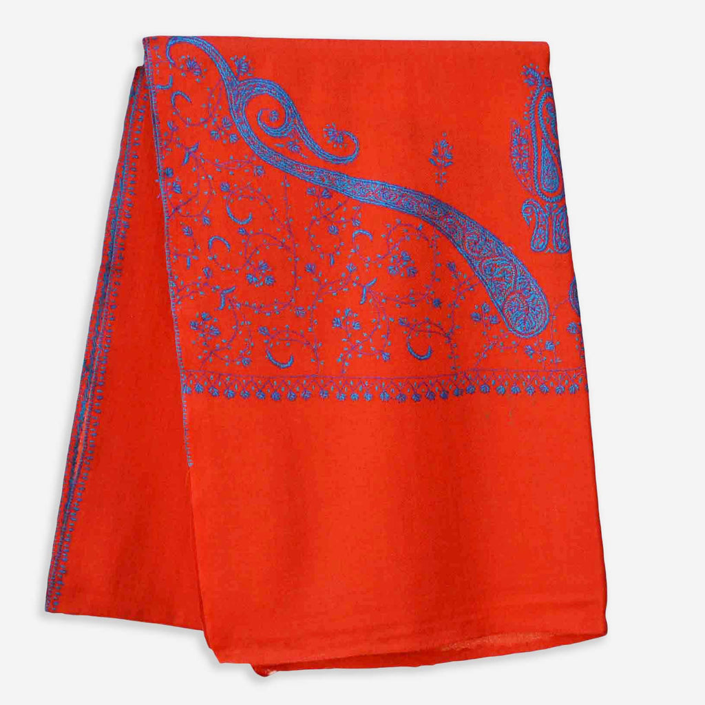 Red Kashmir merino woolen embroidery scarf