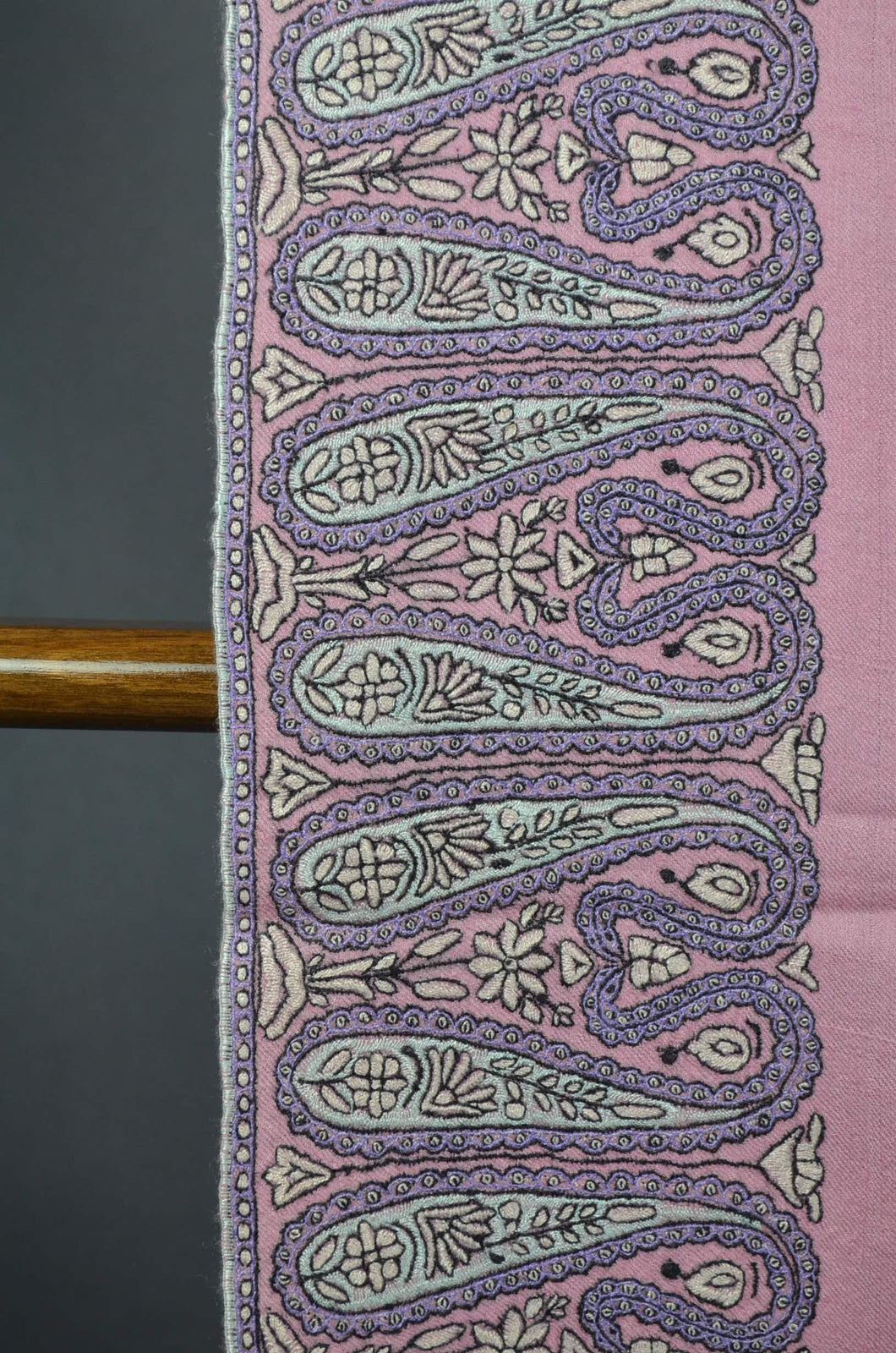 Pink Base Big Border Embroidery Cashmere Pashmina Shawl