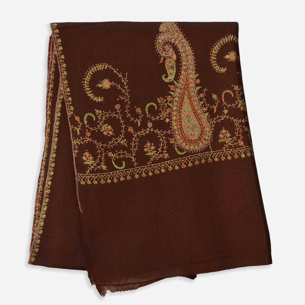 Brown merino embroidery woolen base cashmere scarf