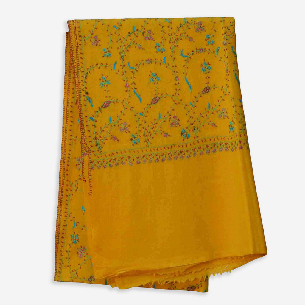Kashmir cashmere merino wool yellow embroidered scarf