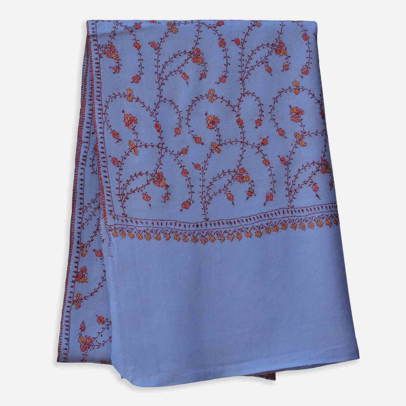 Baby Blue cashmere Kashmir merino woolen scarf with beautiful embroidery