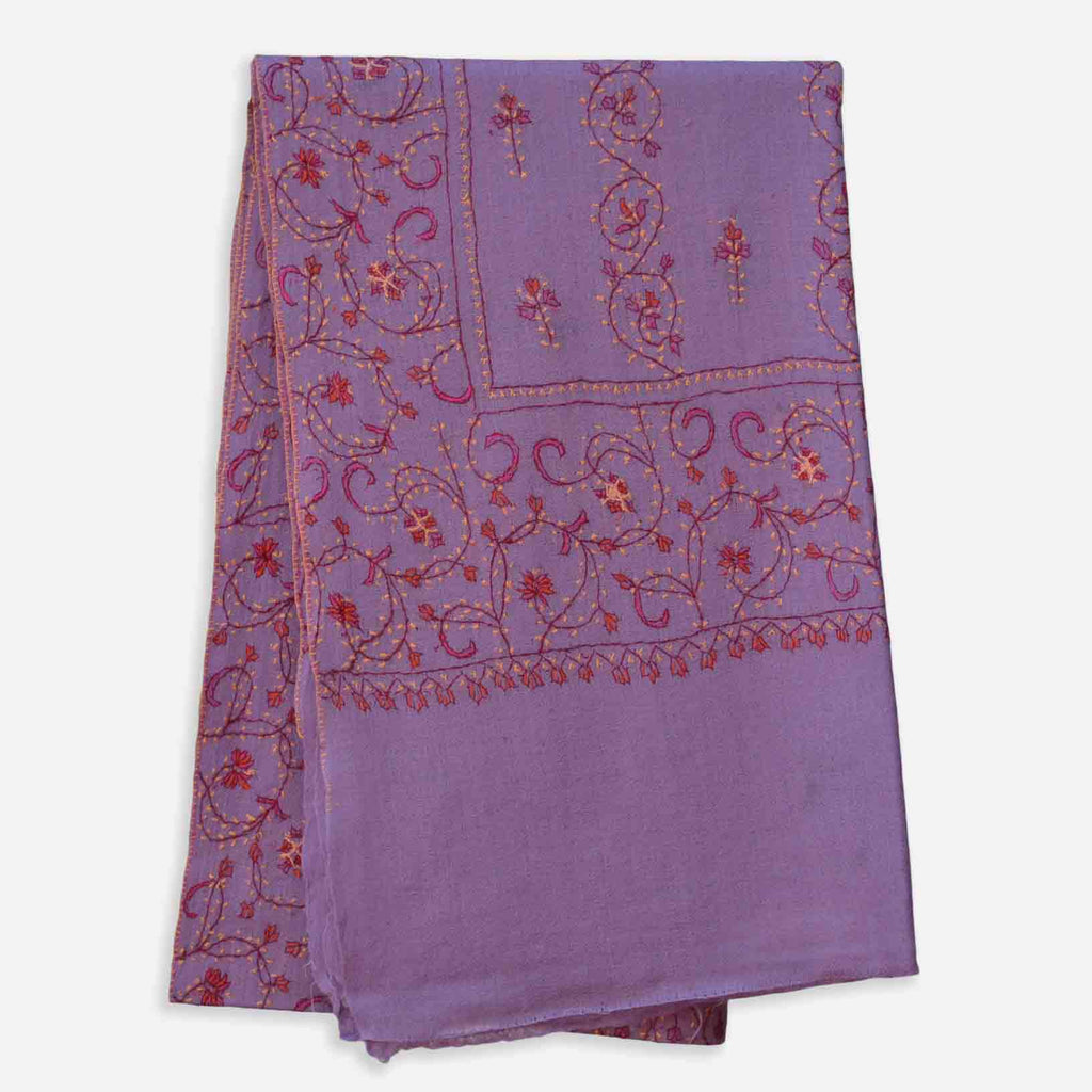 purple Kashmir merino woolen embroidery stole