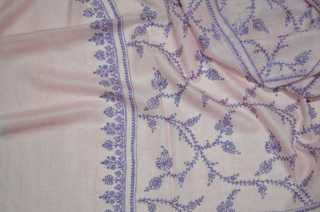 Beautiful Baby Pink Cashmere Scarf with Amazing Needle Work