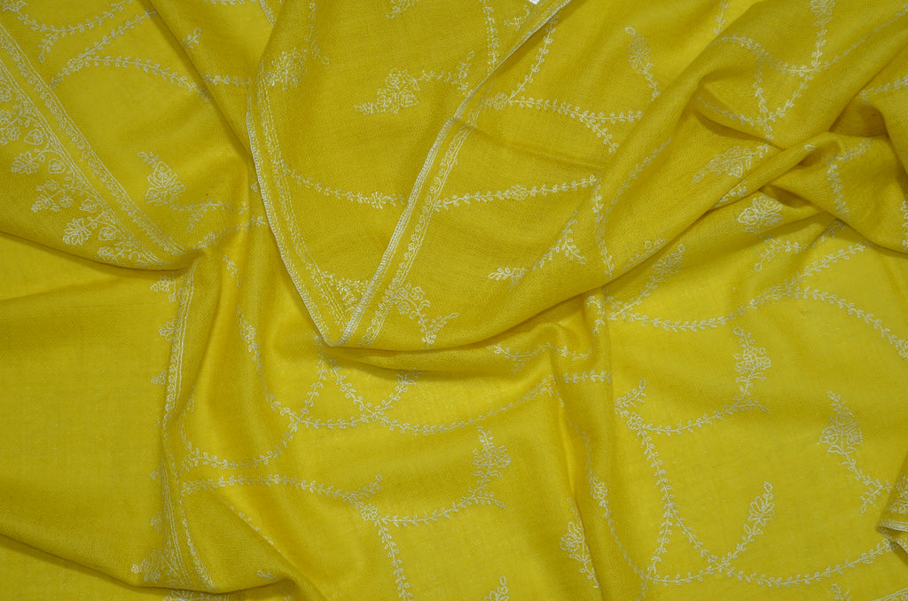 Beautiful Yellow Cashmere Scarf with Amazing Needle Work