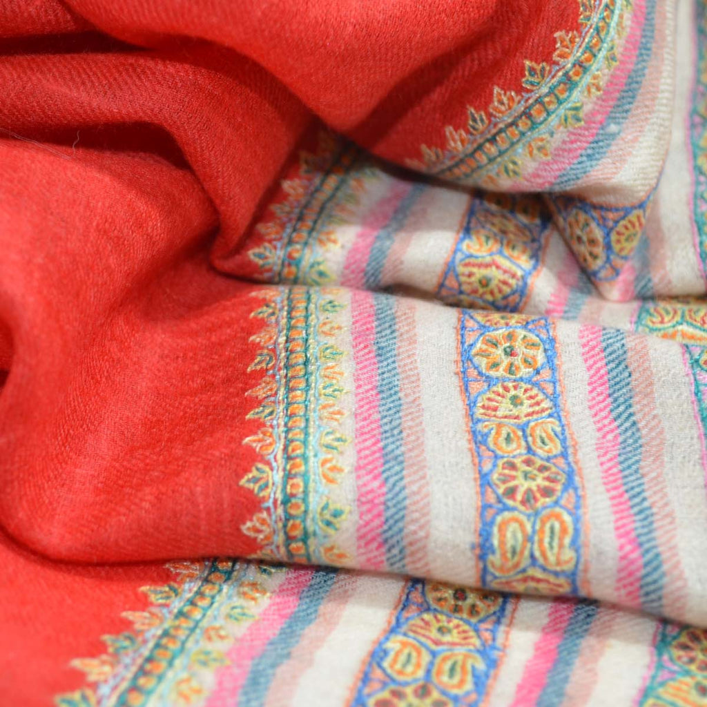 Red Border Embroidery Cashmere Pashmina Shawl – purekashmir.com