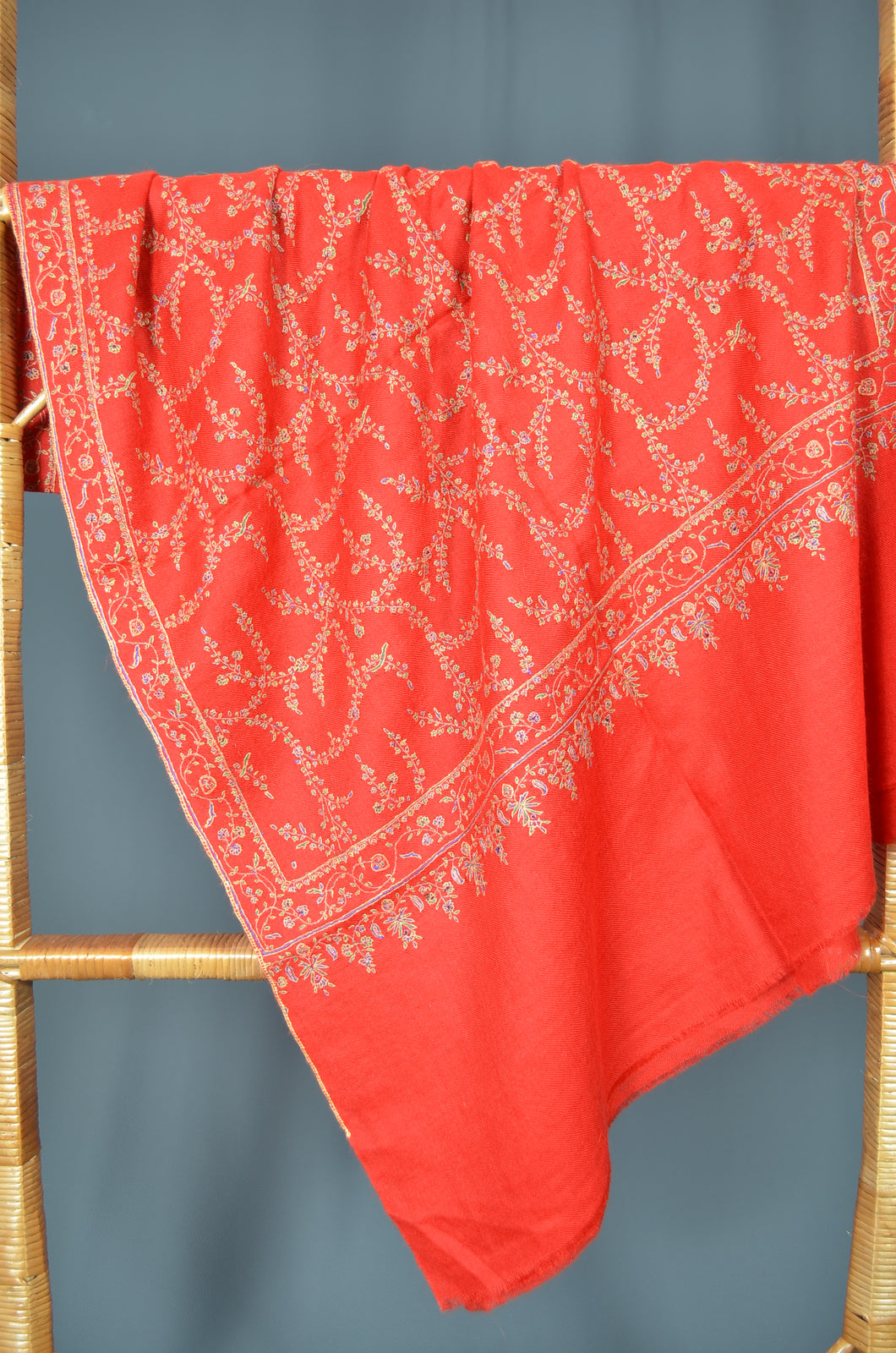 Red Jali Embroidery Cashmere Pashmina Scarf