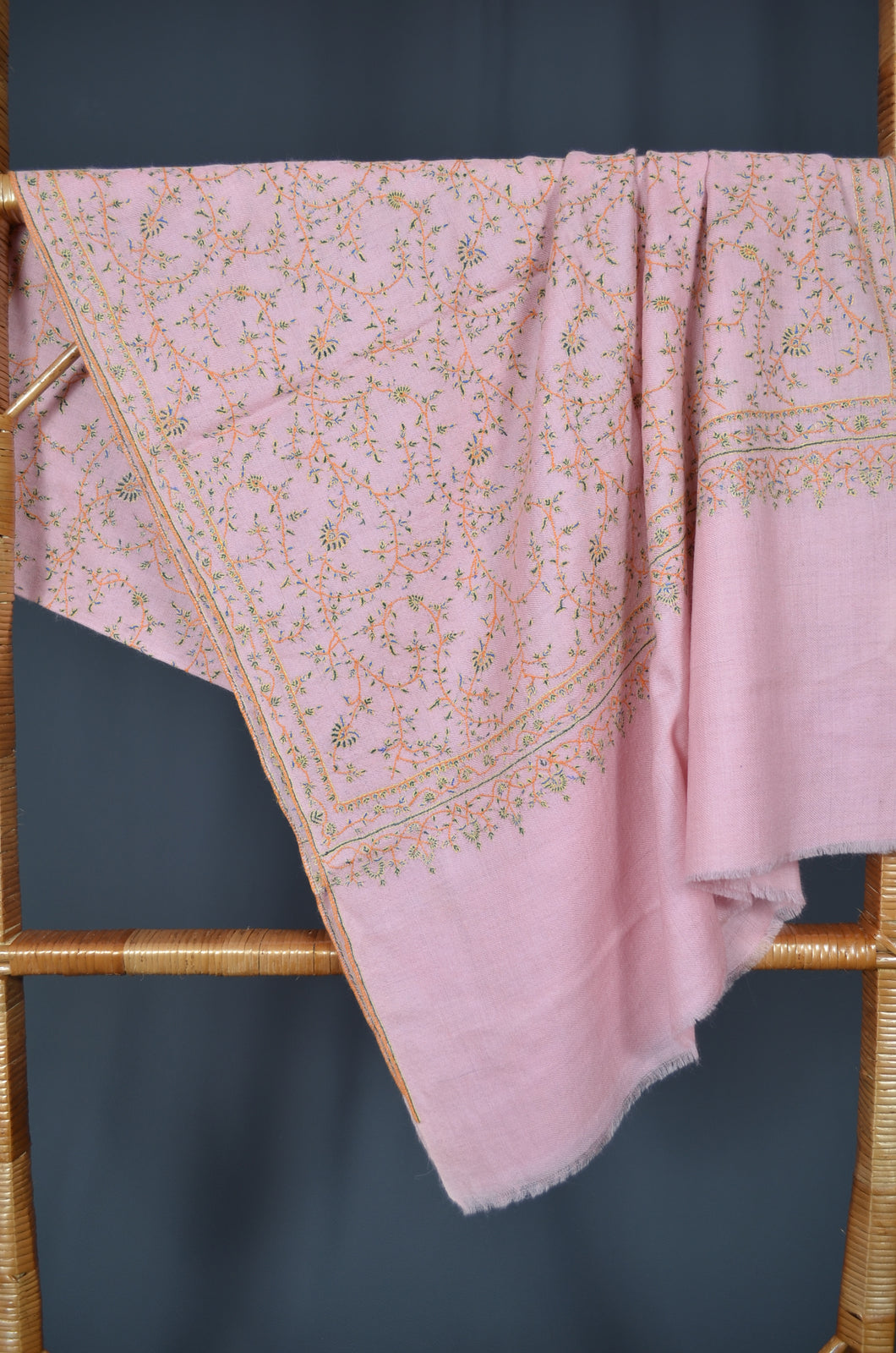 Pink Jali Embroidery Cashmere Pashmina Scarf
